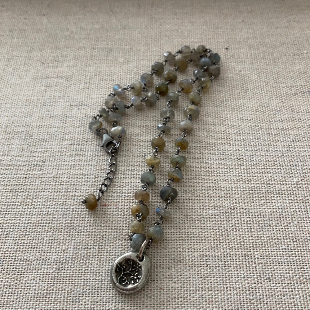 New Laura Hansen Designs Heal Floral Pendant faceted Labradorite Chain Neckl…